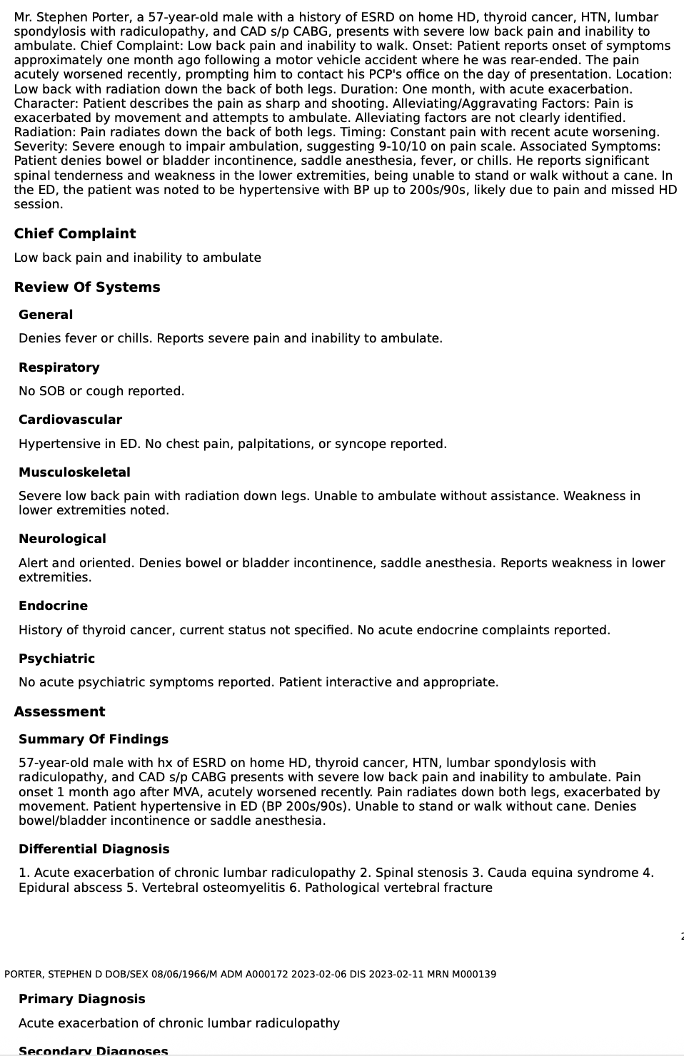 Raw clinical note for Stephen Porter with dense paragraphs and medical headings